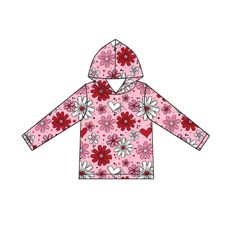 presale GT1239 Baby Girls Pink Long Sleeve Flowers Hearts Valentine Hoodies Top D 922