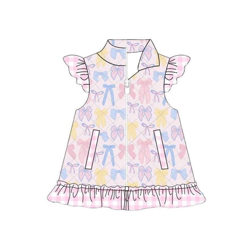 presale GT1308 Baby Girls Colorful Bows Zipper Pockets Valentine Ruffle Shirts Jackets D 1006
