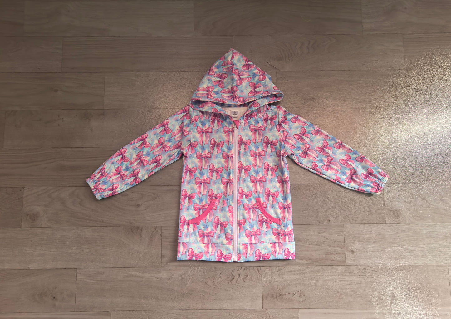 pre order tie dye pink bow yoga full zipper girl hoodie