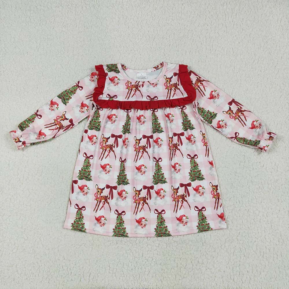 Sibling Baby Girls Red Long Sleeves Santa Trees Rompers Dresses Outfits D 6.28
