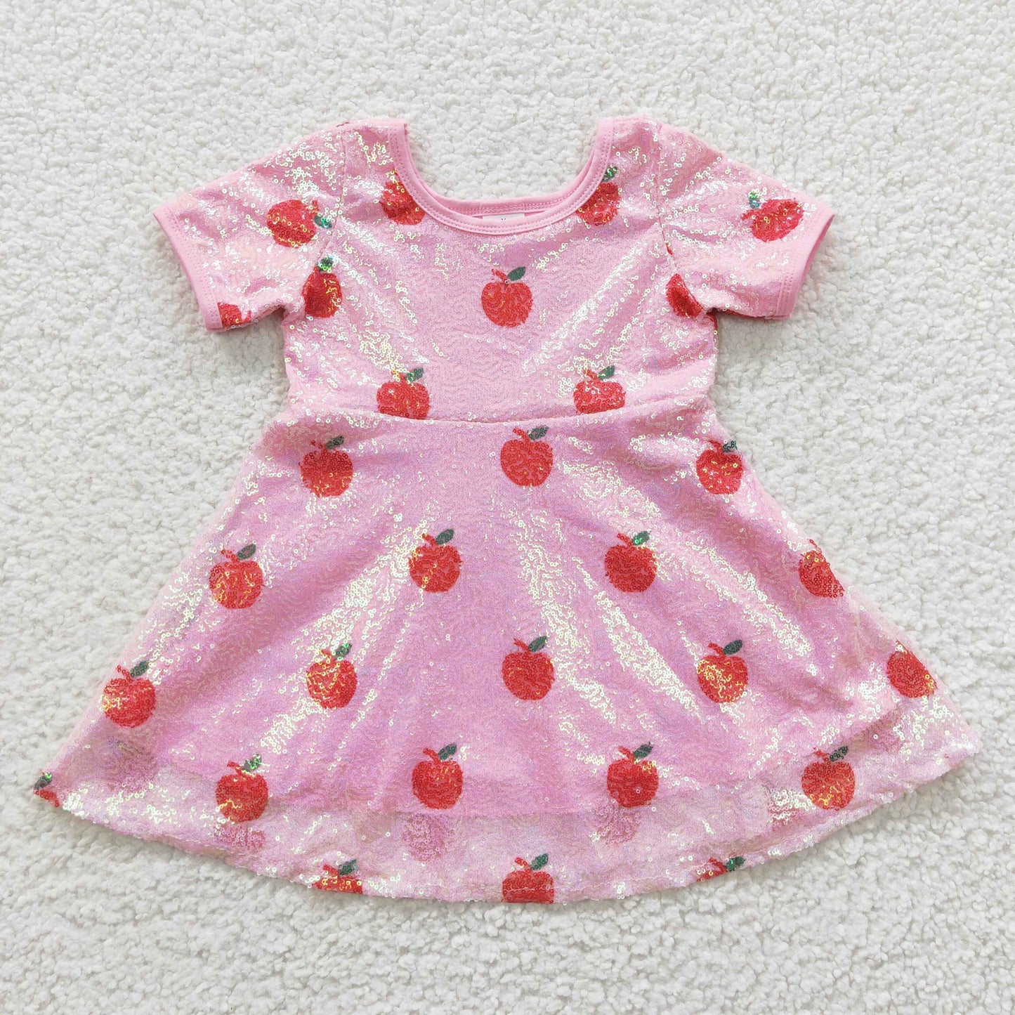 GSD0437 Red Apple Sequin Pink Short Sleeve Dress D 4.24