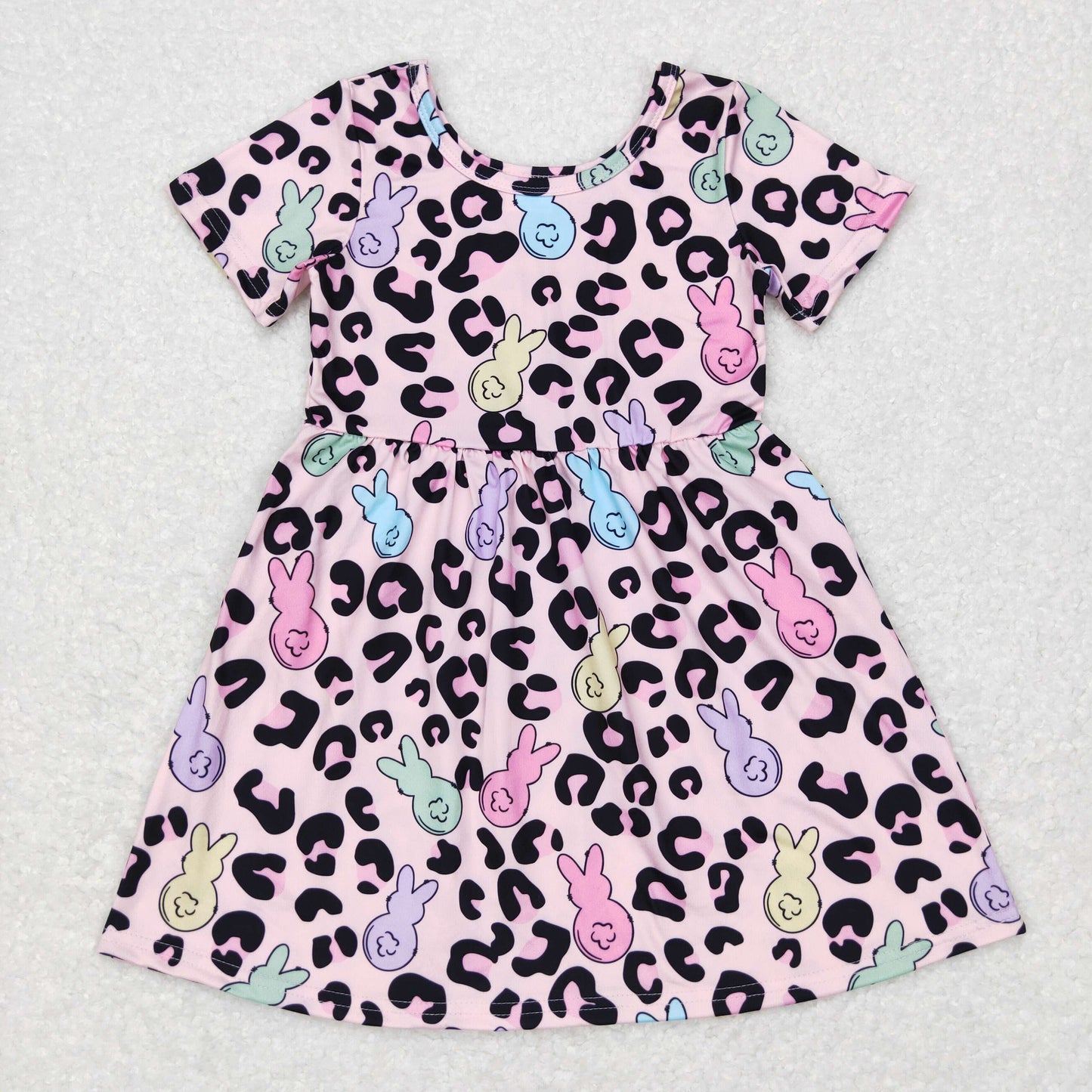 short sleeve easter pink leopard peeps dress