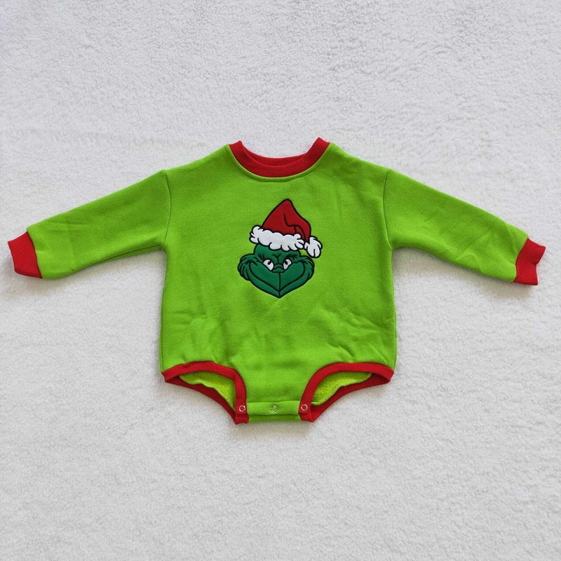 LR0277 Christmas Embroidered Green Long Sleeve Bodysuit