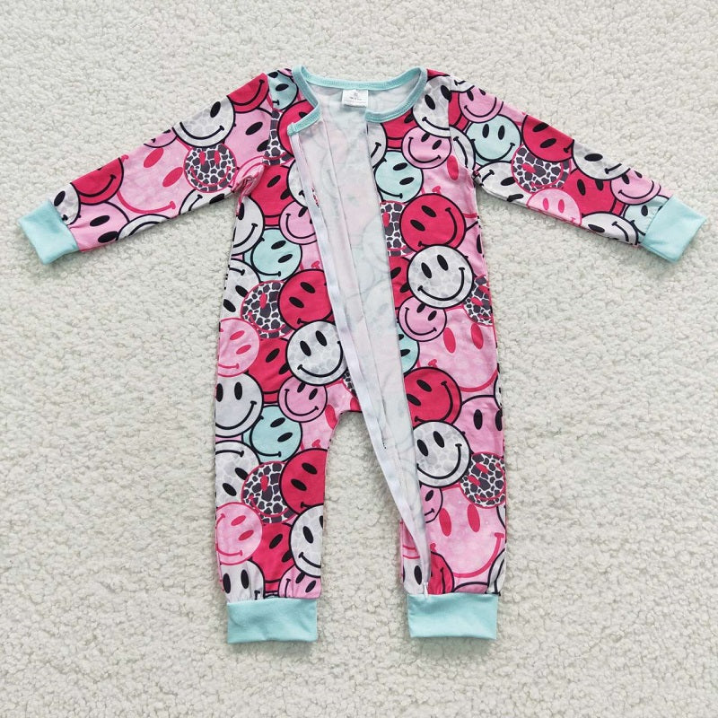 LR0302 Smile Pink Zipper Long Sleeve Bodysuit