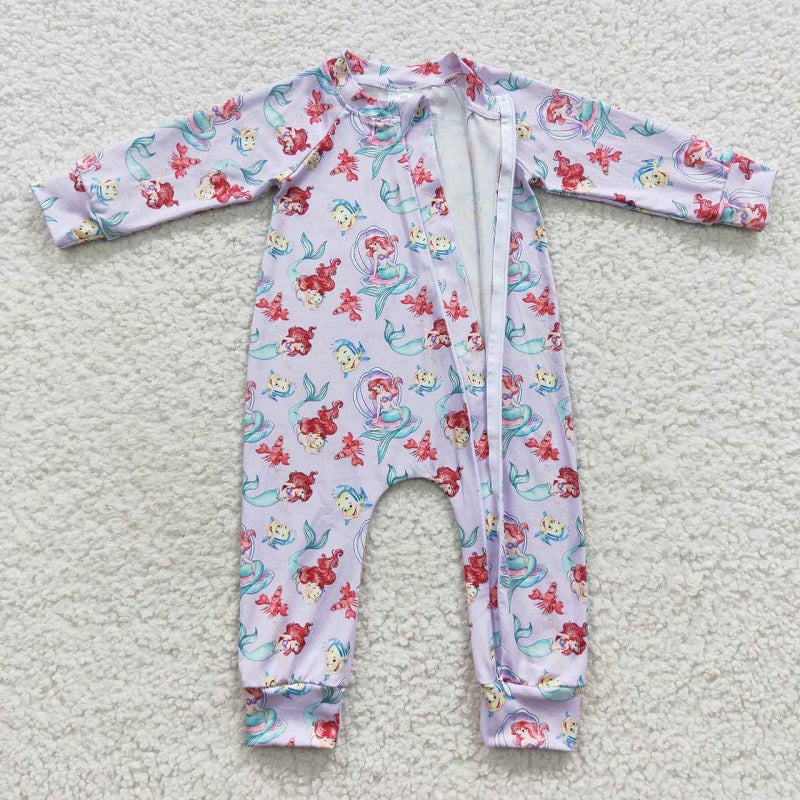 LR0459 Cartoon Purple Zipper Long Sleeve Bodysuit