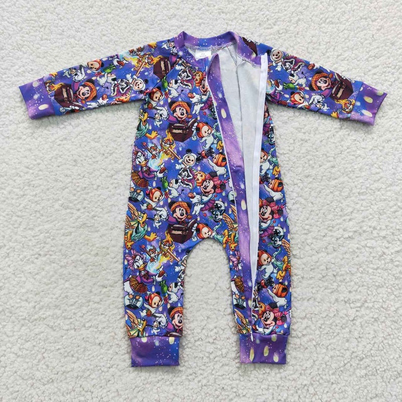 LR0487 Cartoon Purple Zipper Long Sleeve Bodysuit