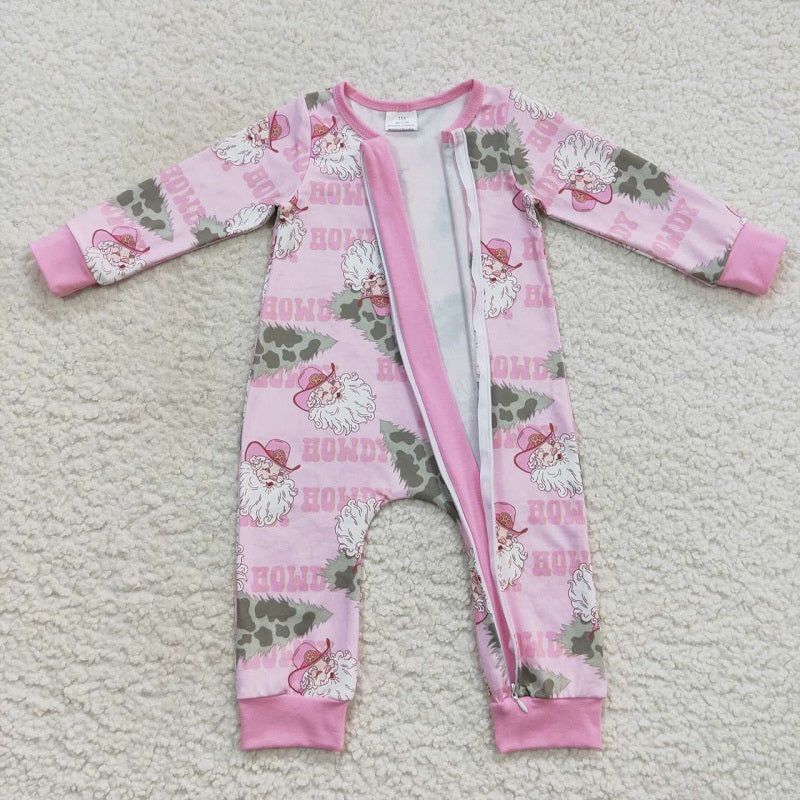 LR0548 Santa Tree Pink Zip Long Sleeve Bodysuit