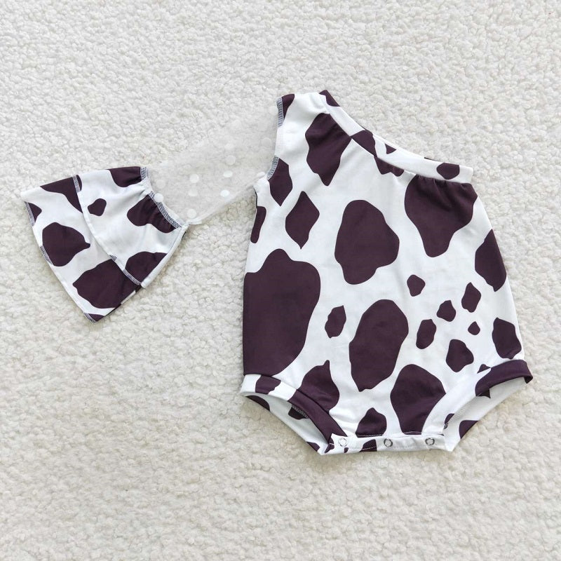 LR0601 cow pattern one-shoulder sleeve jumpsuit