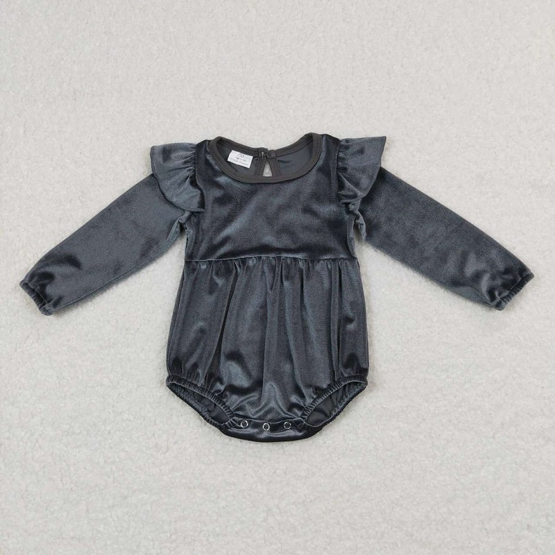 LR0685 Gray velvet long-sleeve jumpsuit