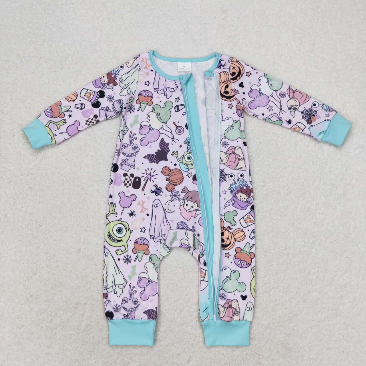 LR0969 Cartoon purple blue zipper long sleeve jumpsuit