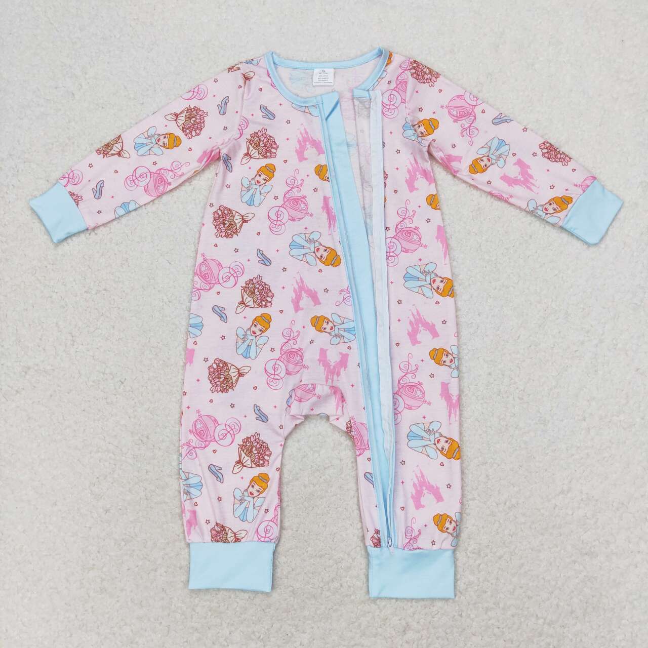 LR0990 Bamboo Princess Castle Light Blue Zipper Long Sleeve Bodysuit