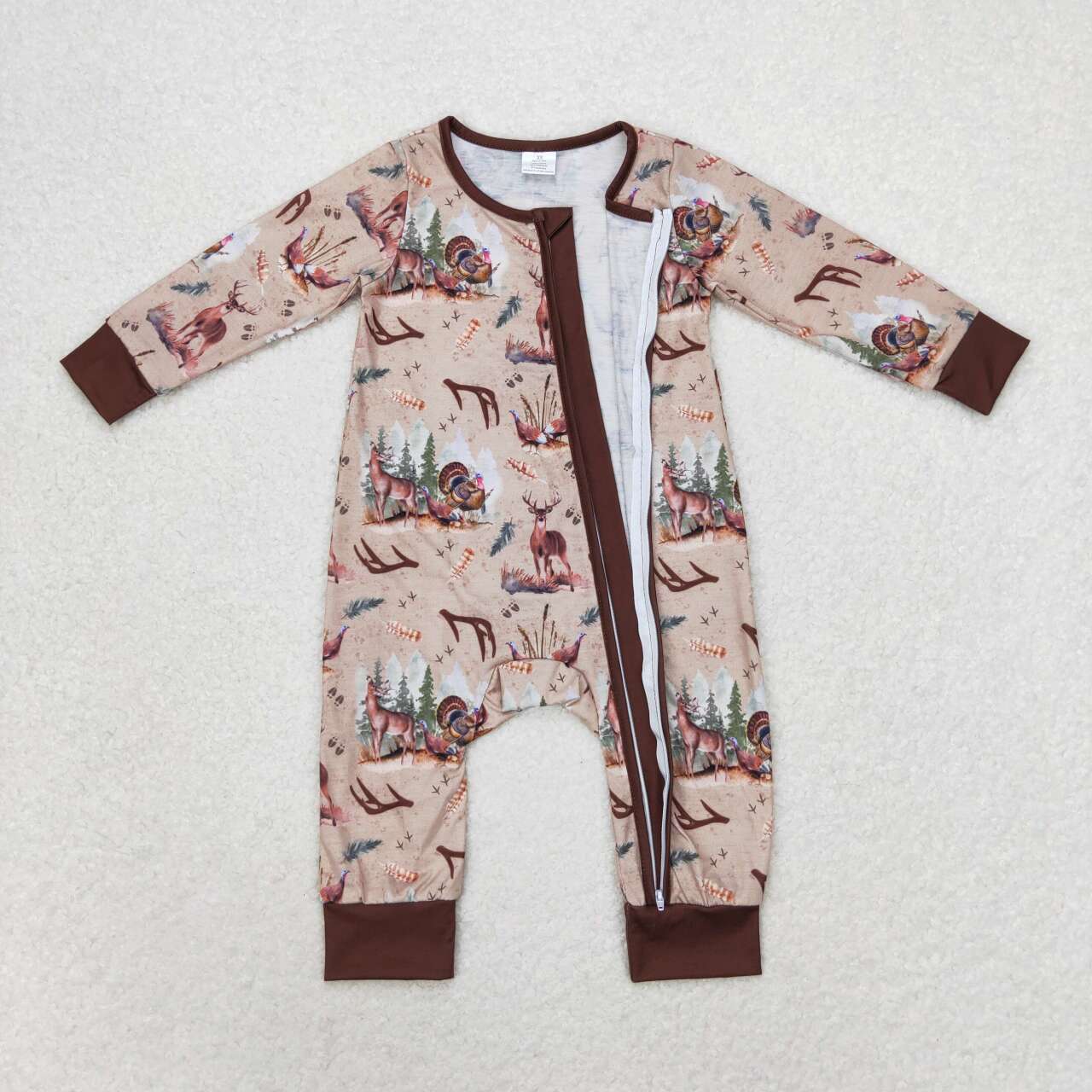 LR1014 Bamboo Antler Turkey Brown Zip-Up Long Sleeve Bodysuit D 6.2