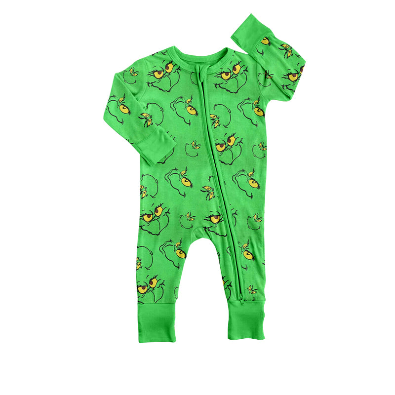 presale LR1041 Smiley Green Zip Long Sleeve Jumpsuit