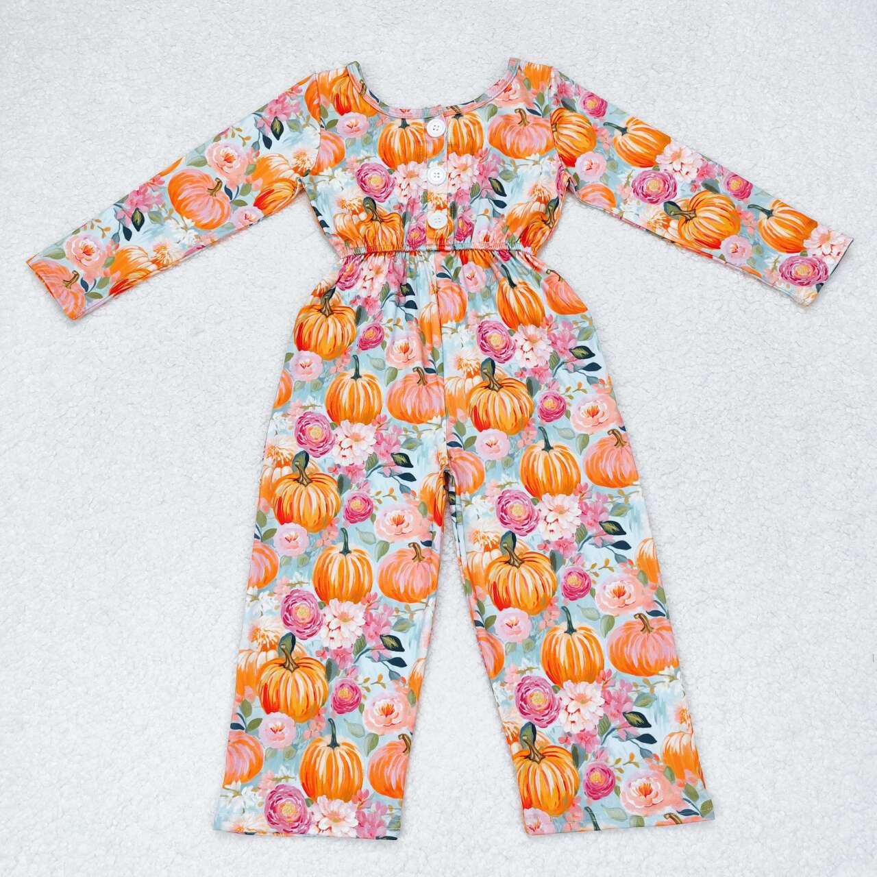 LR1060 pumpkin flower long sleeve jumpsuit