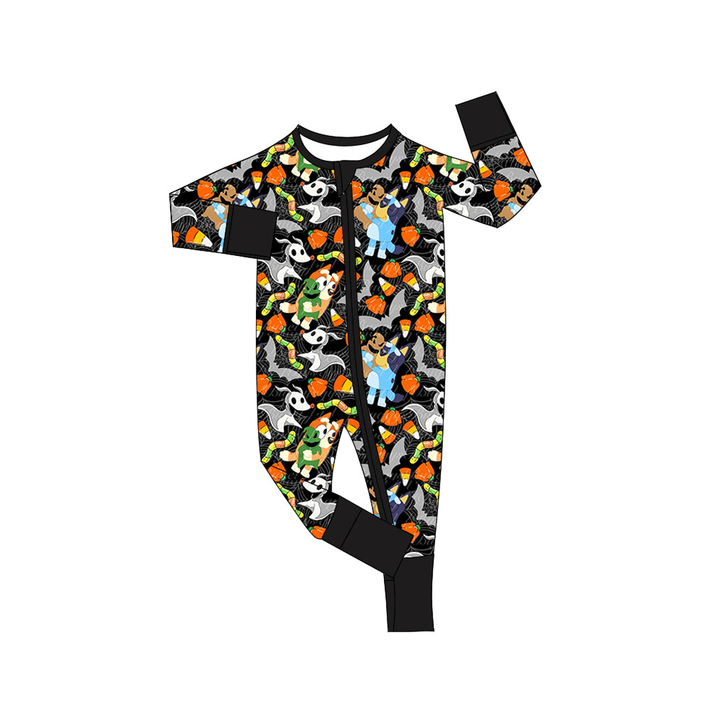 LR1077 Bamboo Halloween Candy Bat Black Zip Long Sleeve Jumpsuit