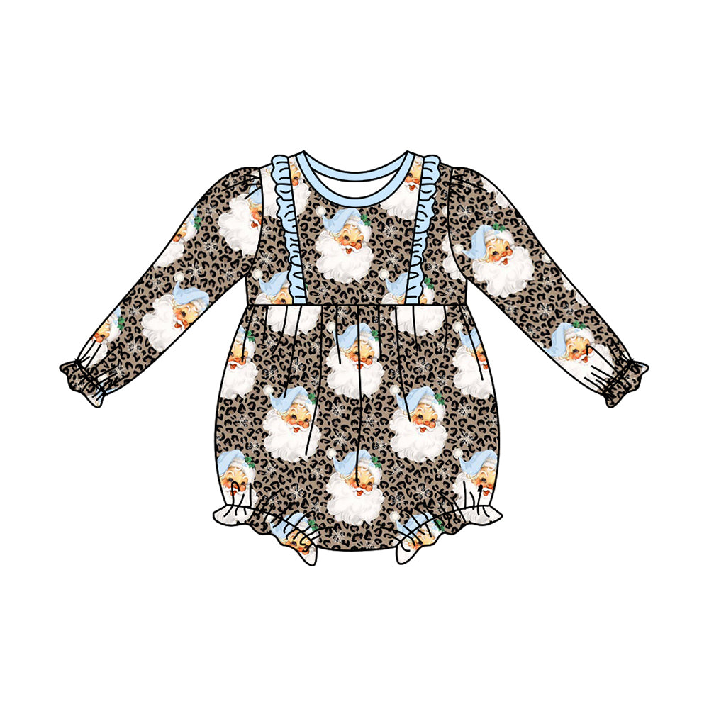 presale LR1078 Santa Leopard Blue Lace Long Sleeve Jumpsuit