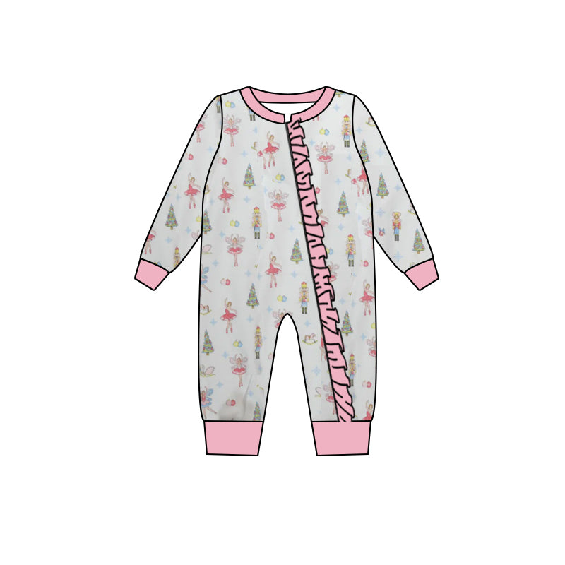 presale LR1079 Christmas Cartoon Nutcracker Lace White Zipper Long Sleeve Jumpsuit