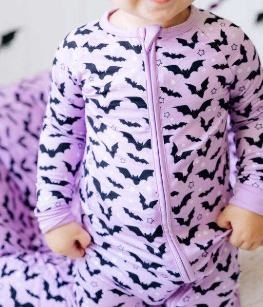 LR1097 Halloween Bat Purple Zipper Long Sleeve Bodysuit