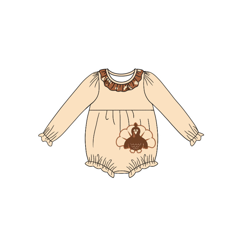 presale LR1127 Turkey Pumpkin Brown Lace Long Sleeve Bodysuit