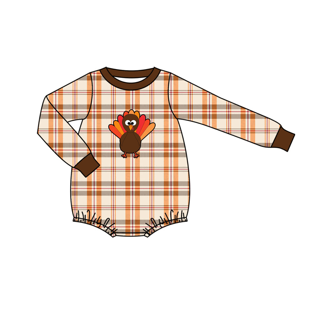 presale LR1166 Turkey Plaid Brown Trim Long Sleeve Bodysuit