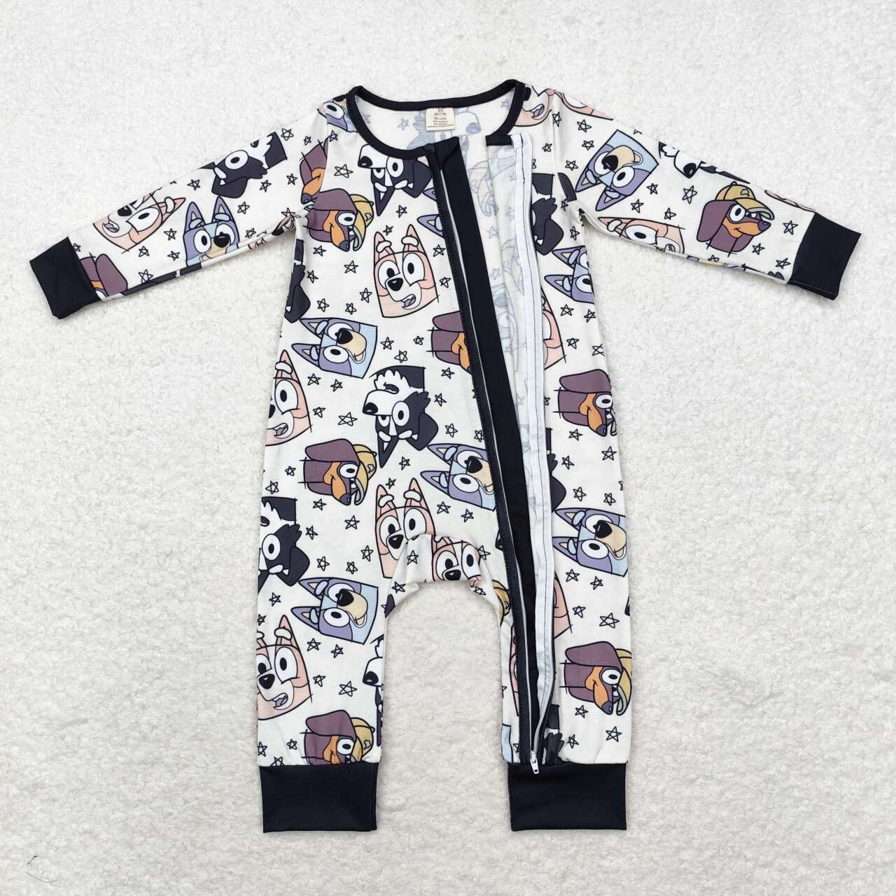 LR1173 Bamboo Cartoon five-pointed star beige zipper long-sleeved jumpsuit