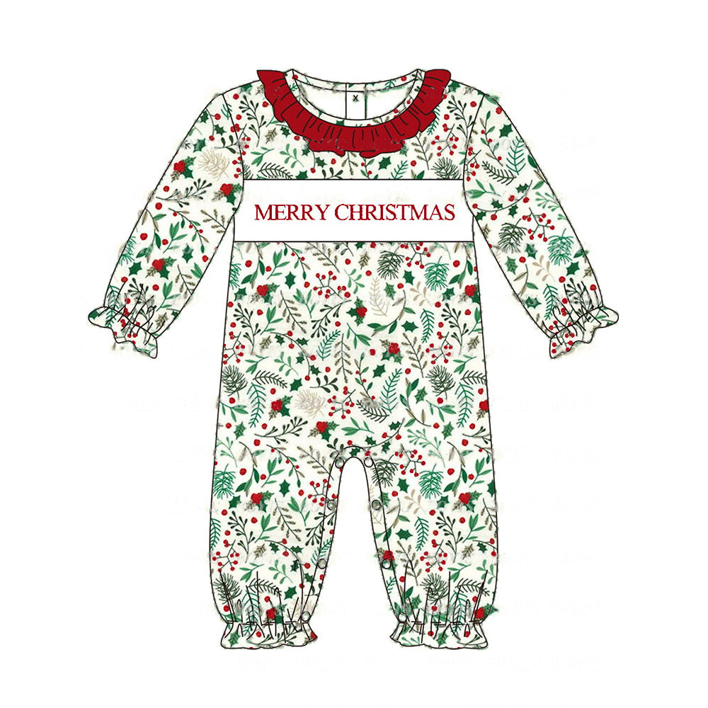 LR1176 merry christmas leaf red lace long sleeve jumpsuit