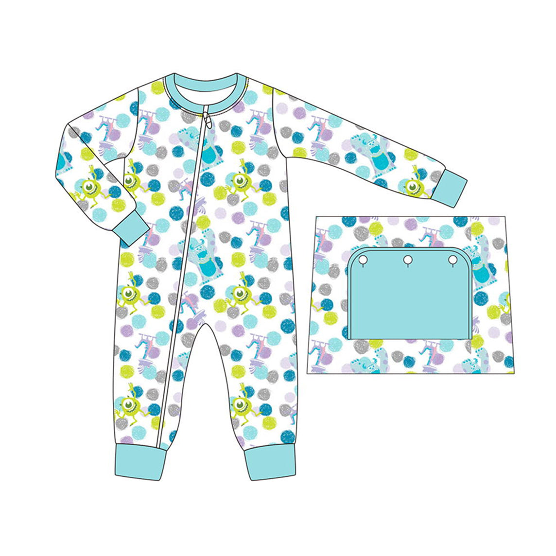 presale LR1178 Cartoon Blue and White Zipper Long Sleeve Bodysuit