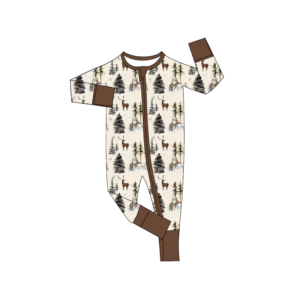presale LR1180 Deer Pine Zip-Up Long Sleeve Bodysuit