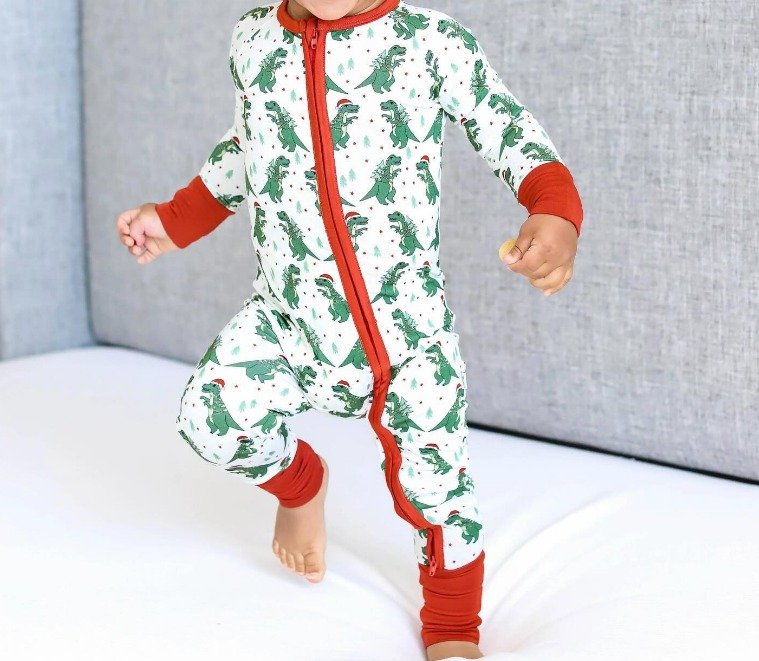 presale LR1196 Christmas Tree Dinosaur Star Zipper Long Sleeve Bodysuit