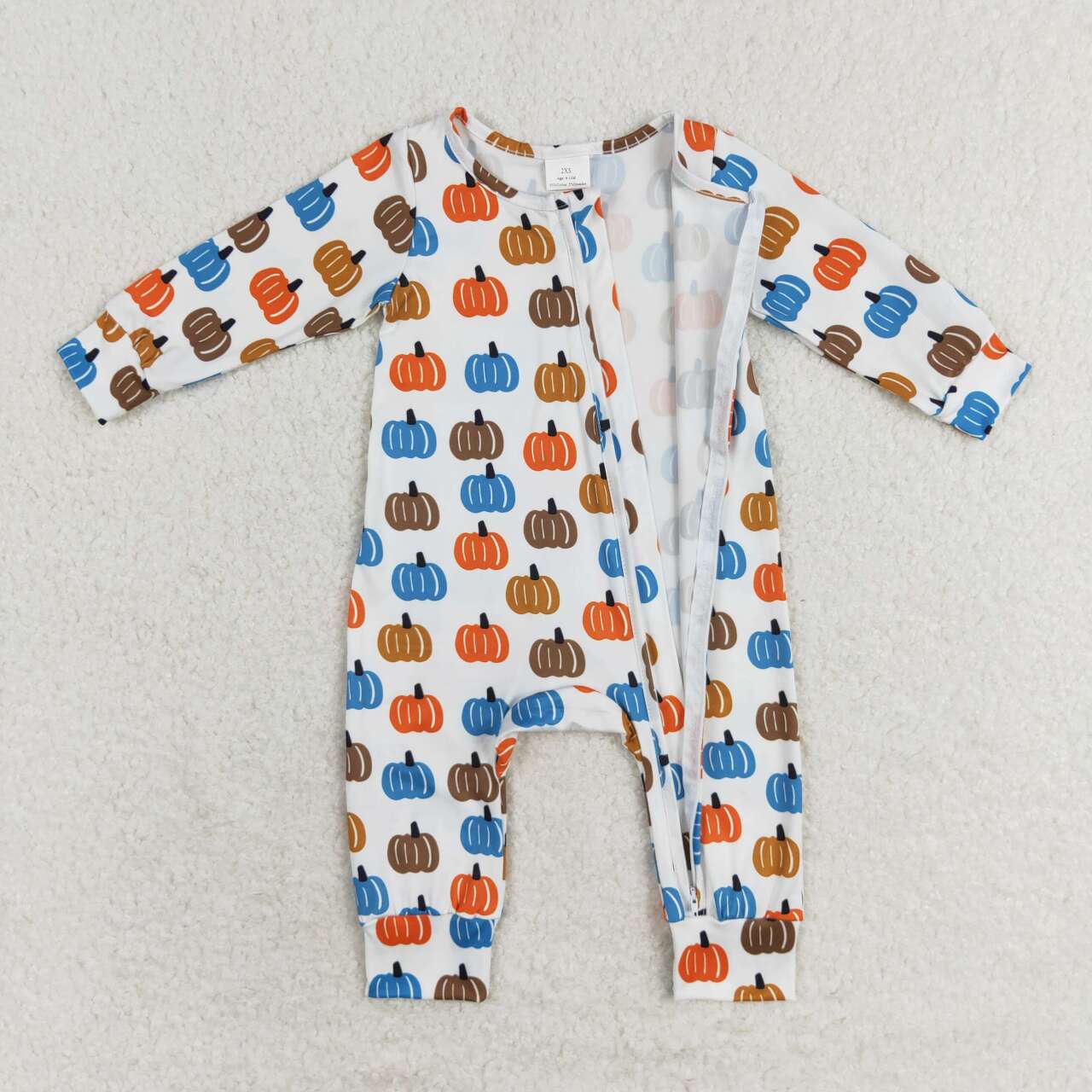 LR1218 Boys Colorful Pumpkin Zipper Long Sleeve Bodysuit