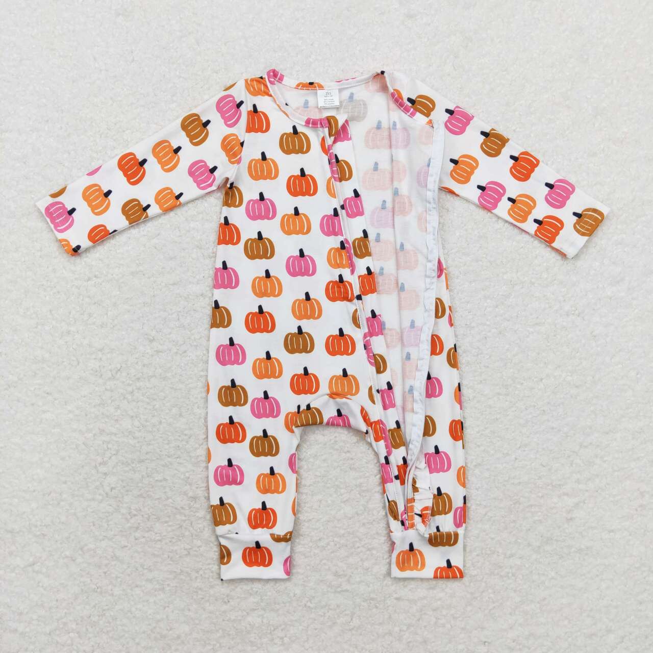 LR1219 Girls Colorful Pumpkin Zipper Long Sleeve Bodysuit