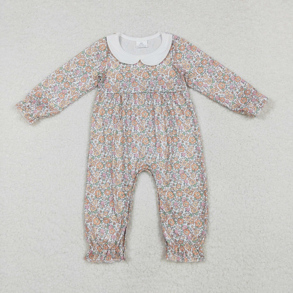 LR1238 Yellow and orange floral print long-sleeved bodysuit with baby collar