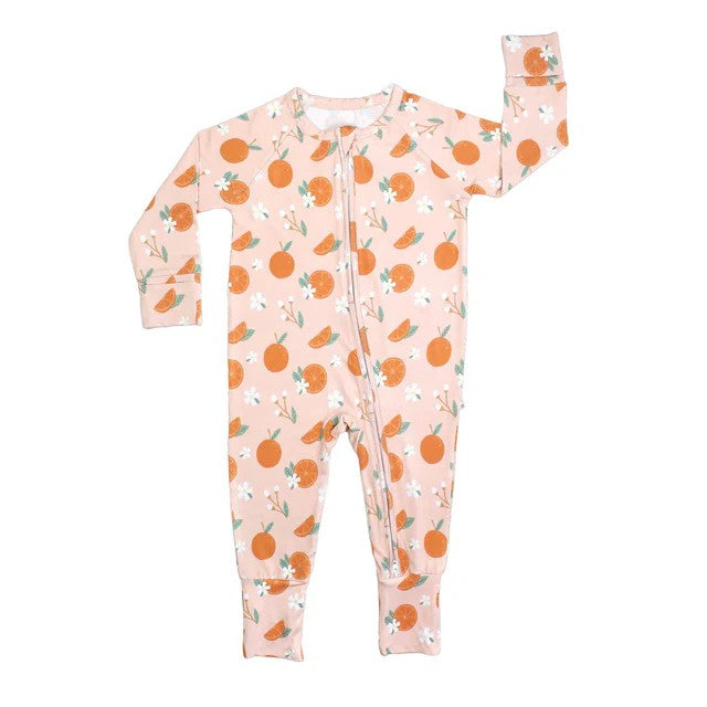 presale LR1239 Orange Fruit Flower Pink Zipper Long Sleeve Bodysuit