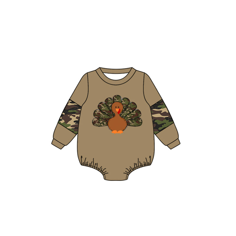 presale LR1240 Camo Turkey Brown Long Sleeve Bodysuit