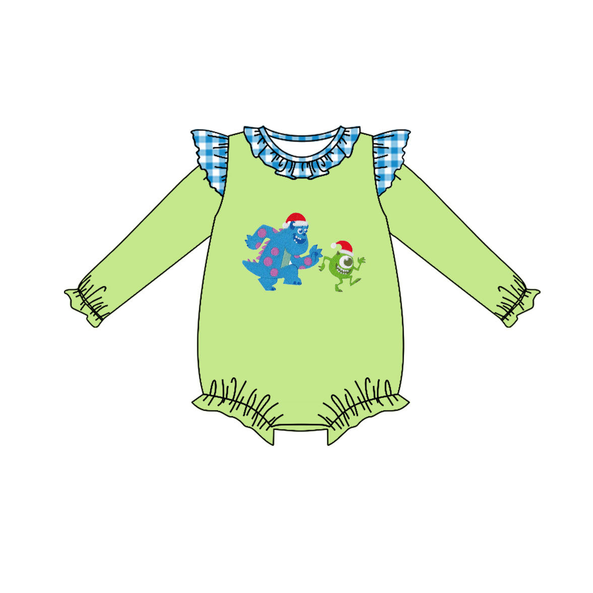 presale LR1246 Christmas cartoon blue plaid lace green long-sleeved jumpsuit