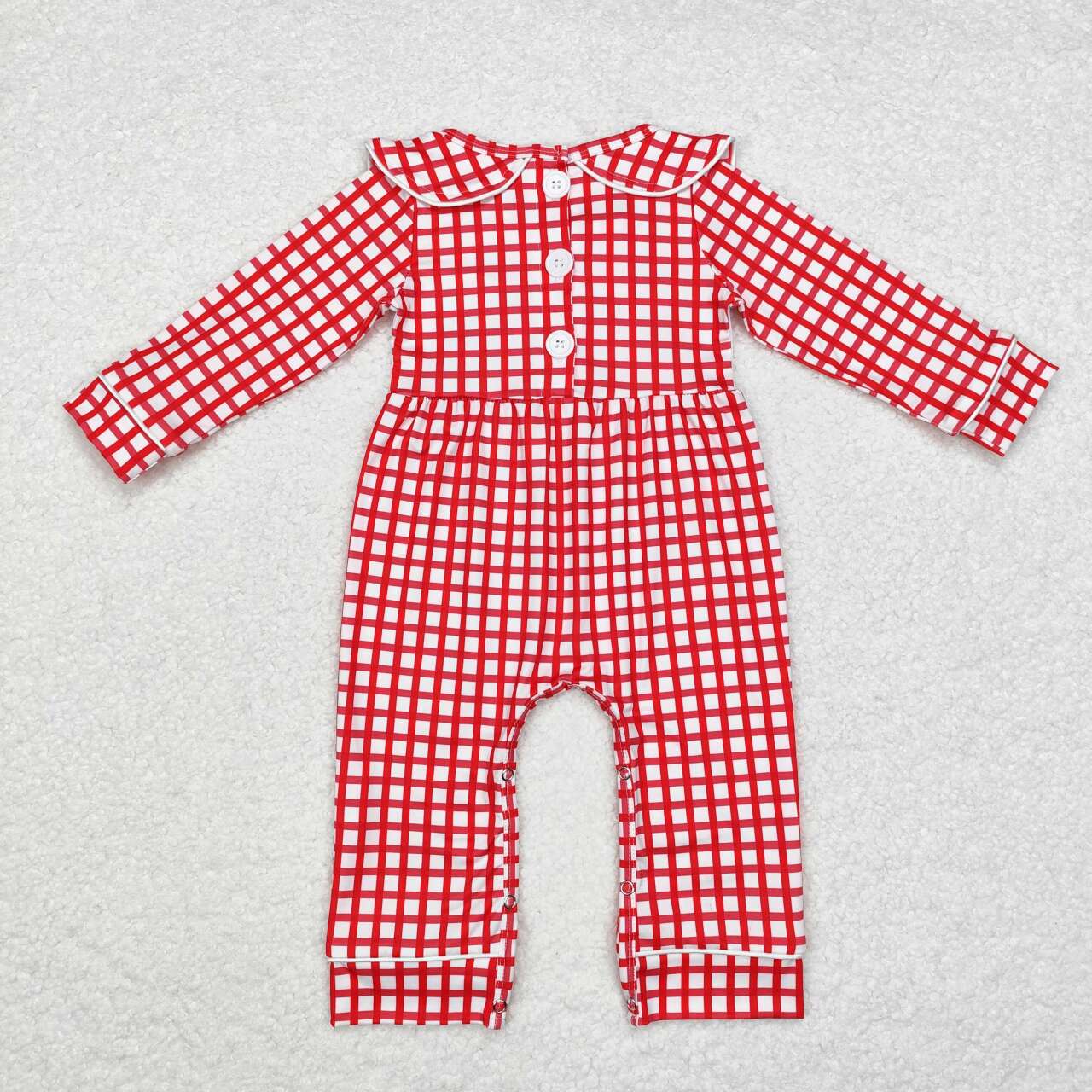 LR1263 Santa Claus Red Plaid Doll Collar Long Sleeve Bodysuit