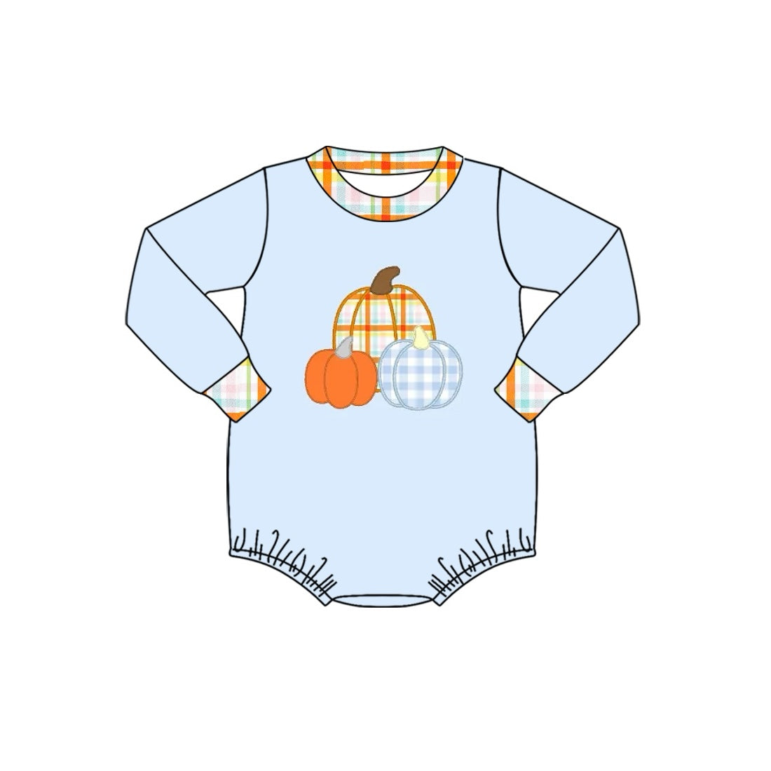 presale LR1270 Colorful Plaid Pumpkin Blue Long Sleeve Bodysuit