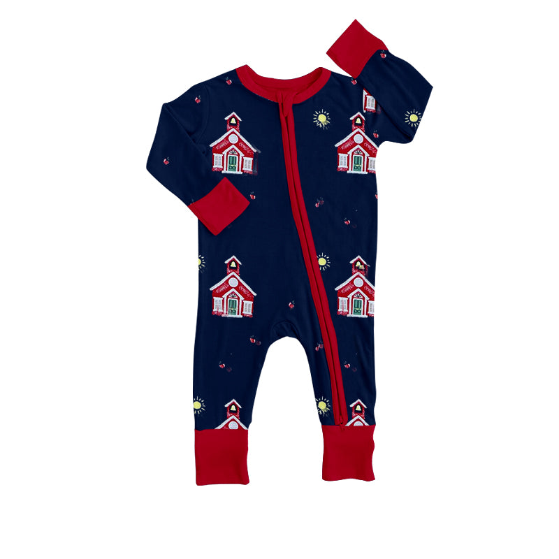 presale LR1273 Christmas House Navy Blue Zipper Long Sleeve Bodysuit