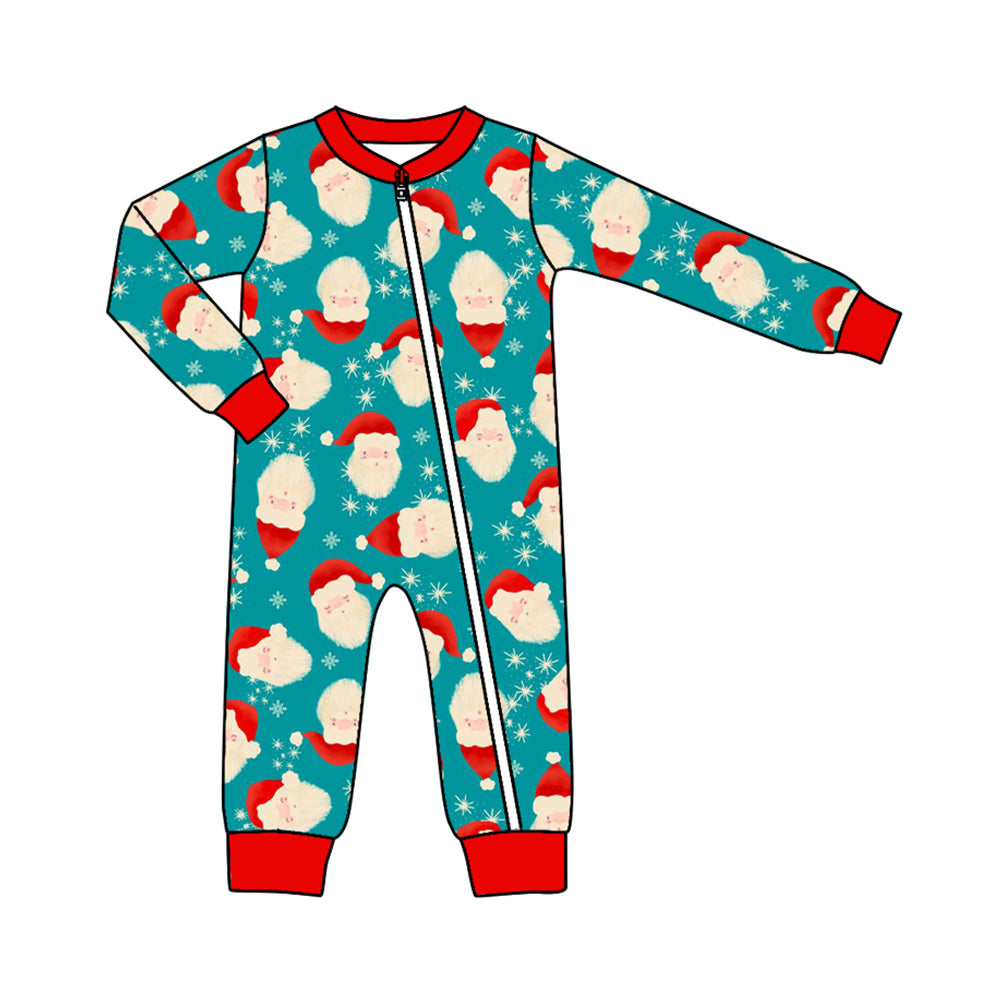 presale LR1280 Santa Claus Snowflake Red and Blue Zipper Long Sleeve Bodysuit