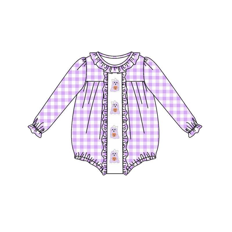 LR1299 Pumpkin Purple Plaid Long Sleeve Bodysuit