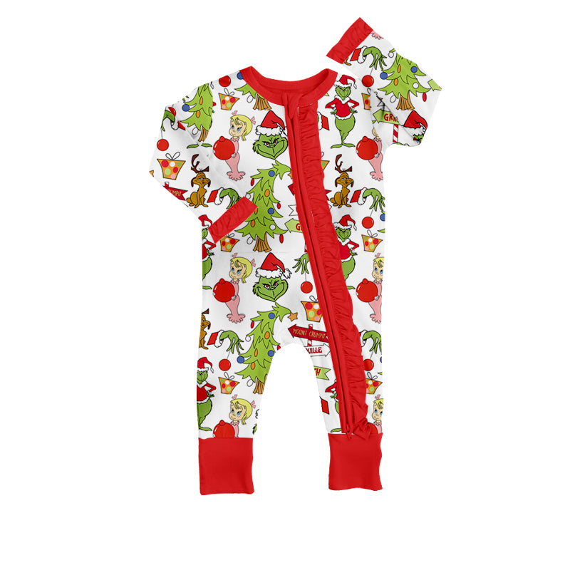 presale LR1304 Girls Christmas Lace Zipper Long Sleeve Bodysuit