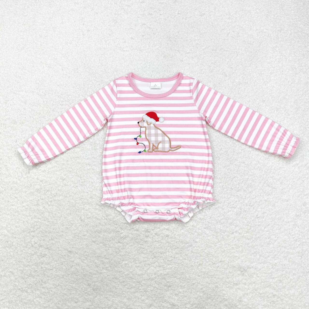 LR1306 Christmas hat puppy light striped pink and white long-sleeved jumpsuit