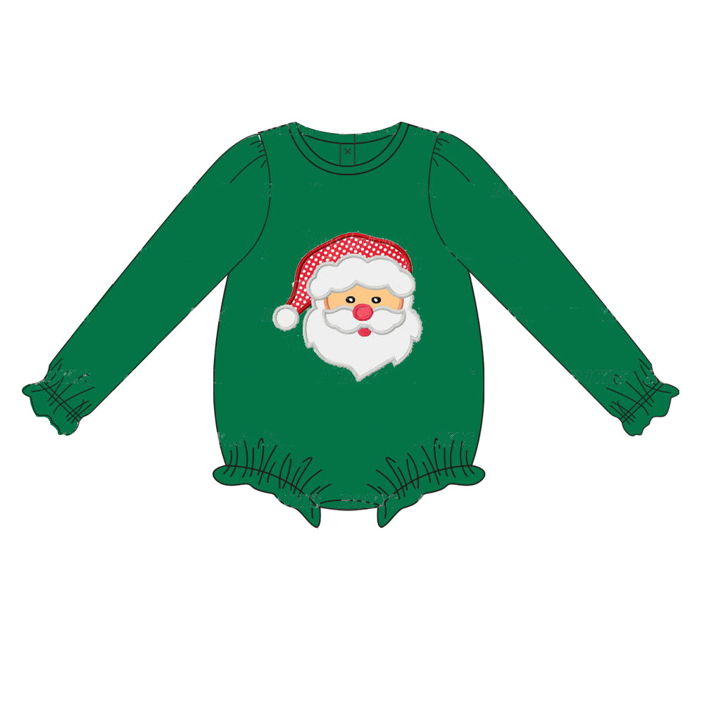 presale LR1308 Girls Plaid Hat Santa Green Long Sleeve Bodysuit