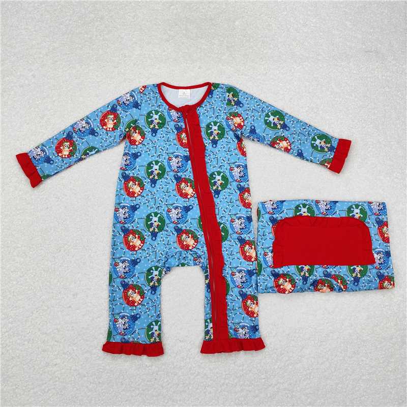 Sibling Baby Boys Girls Christmas Dogs Top Pants Pajamas Clothes Sets Zipper Footie Romper D 904