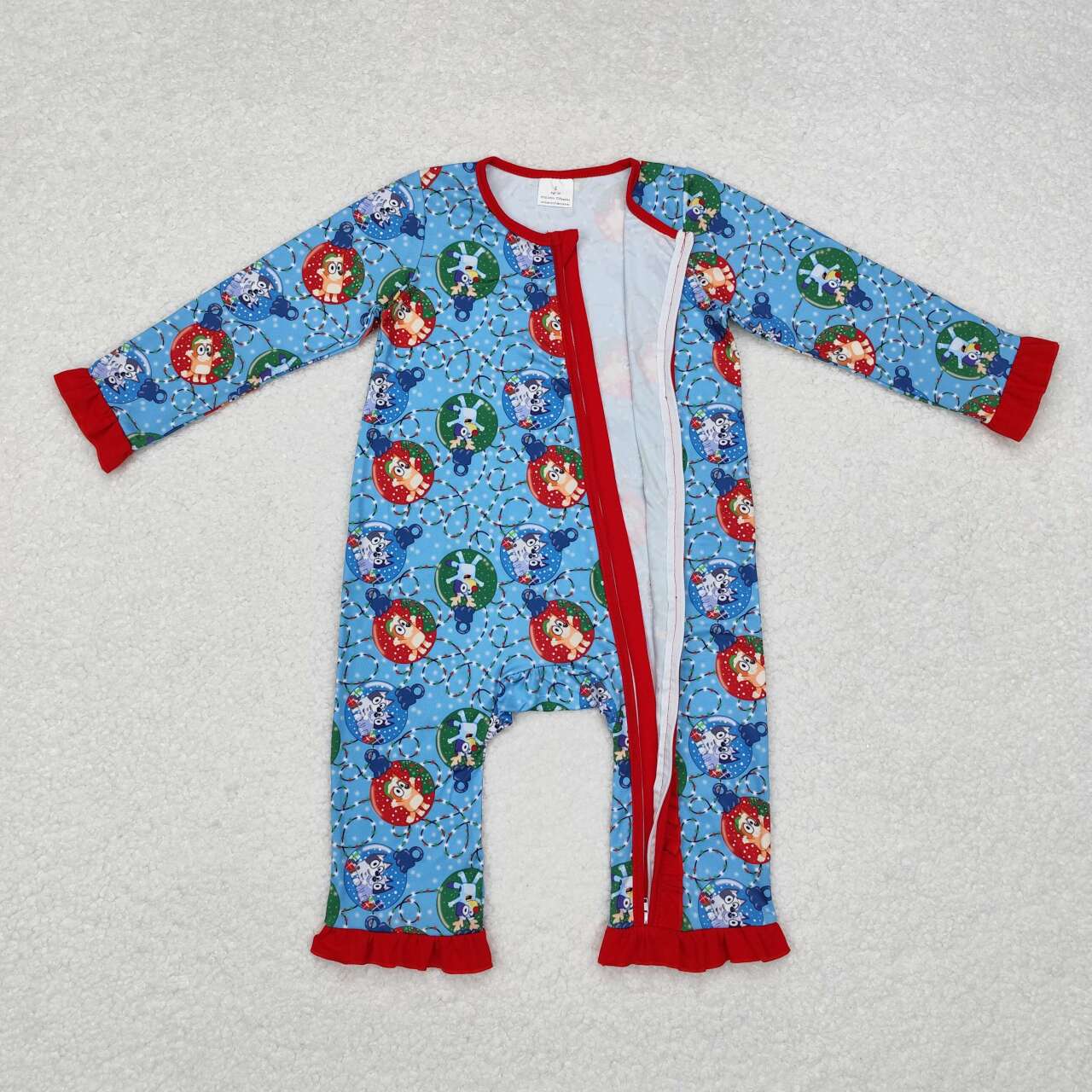 LR1314 Christmas Lights Lace Red and Blue Zipper Long Sleeve Bodysuit