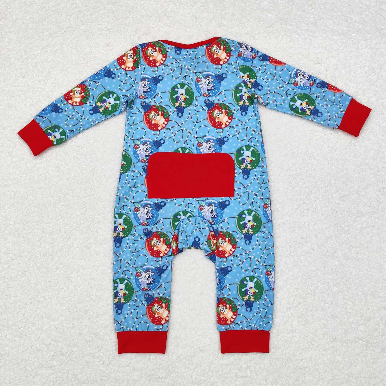 LR1315 Christmas Lights Red and Blue Zipper Long Sleeve Bodysuit