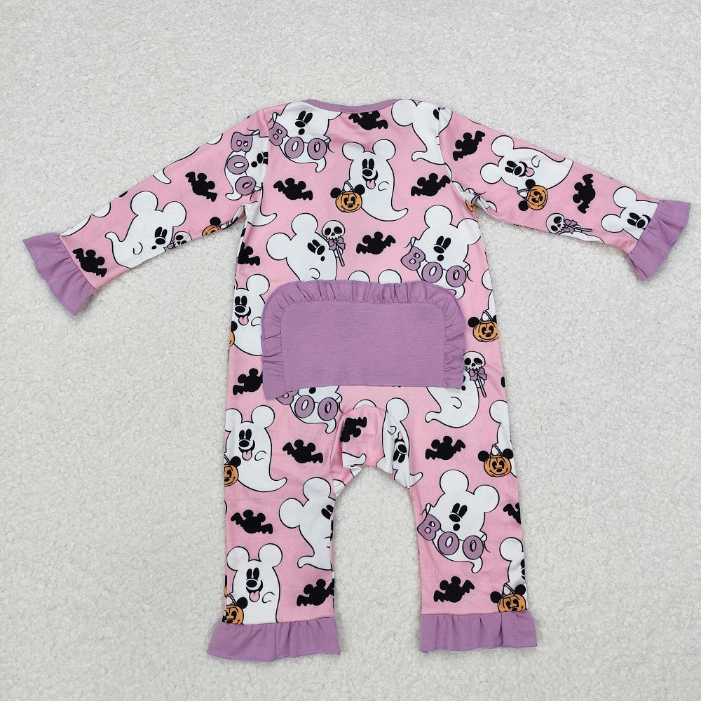 LR1424 Ghost Pink Zipper Long Sleeve Bodysuit