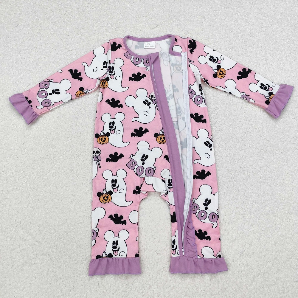 LR1424 Ghost Pink Zipper Long Sleeve Bodysuit