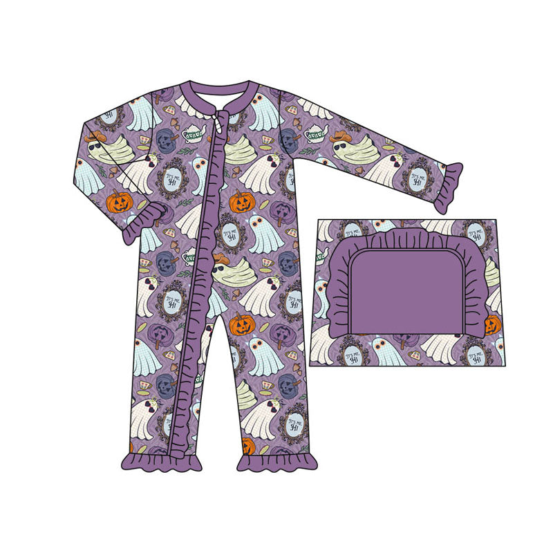 presale LR1486 Pumpkin Ghost Purple Lace Zipper Long Sleeve Bodysuit 2024 7.17