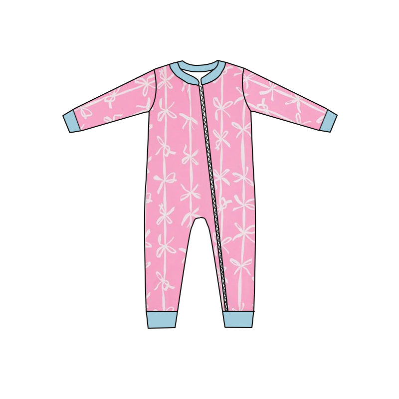 presale LR1552 Light blue zip-up long-sleeved bodysuit with bow pattern 2024 7.24